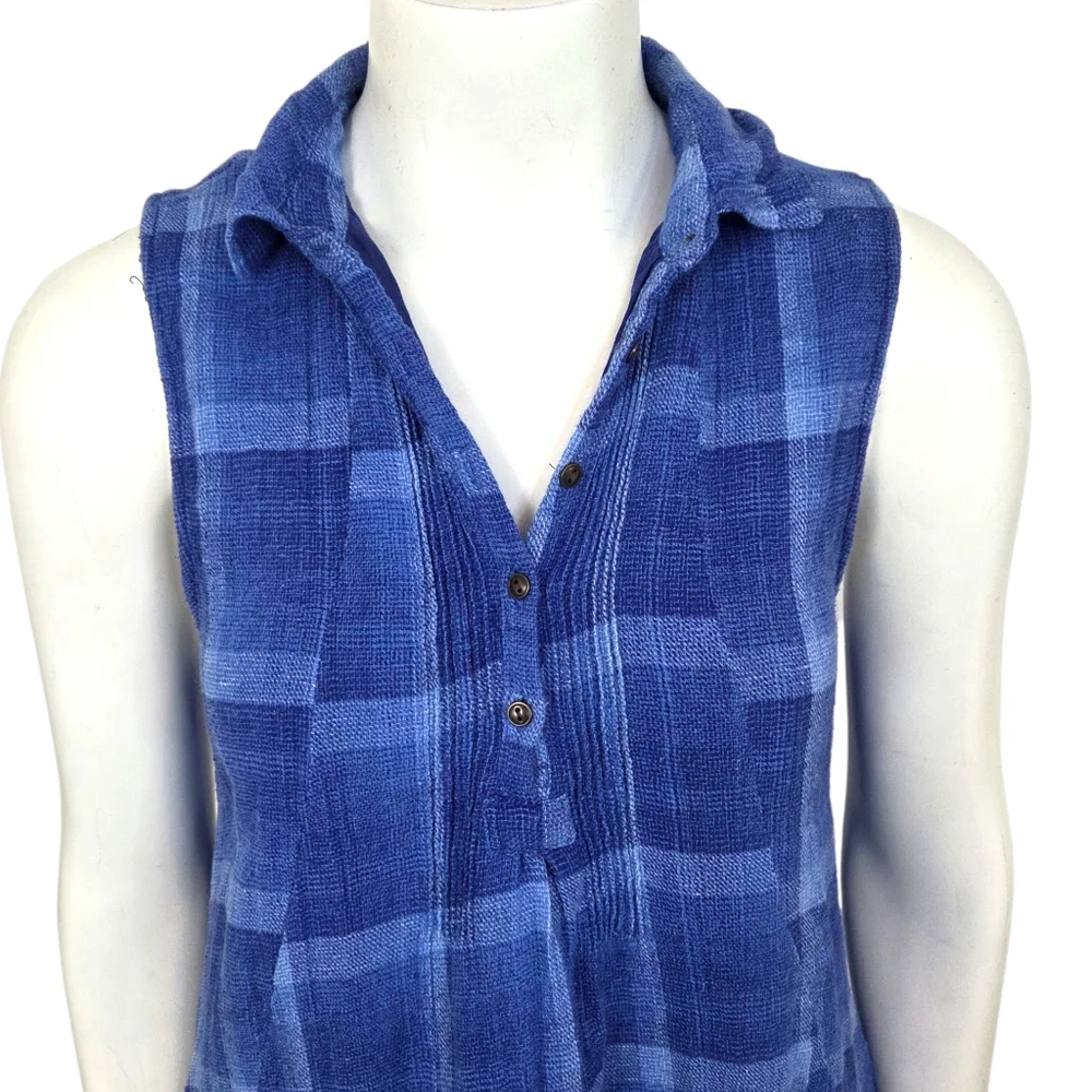 Isabella Sinclair Anthropologie Linen Plaid Shirt Dress Womens Small Blue